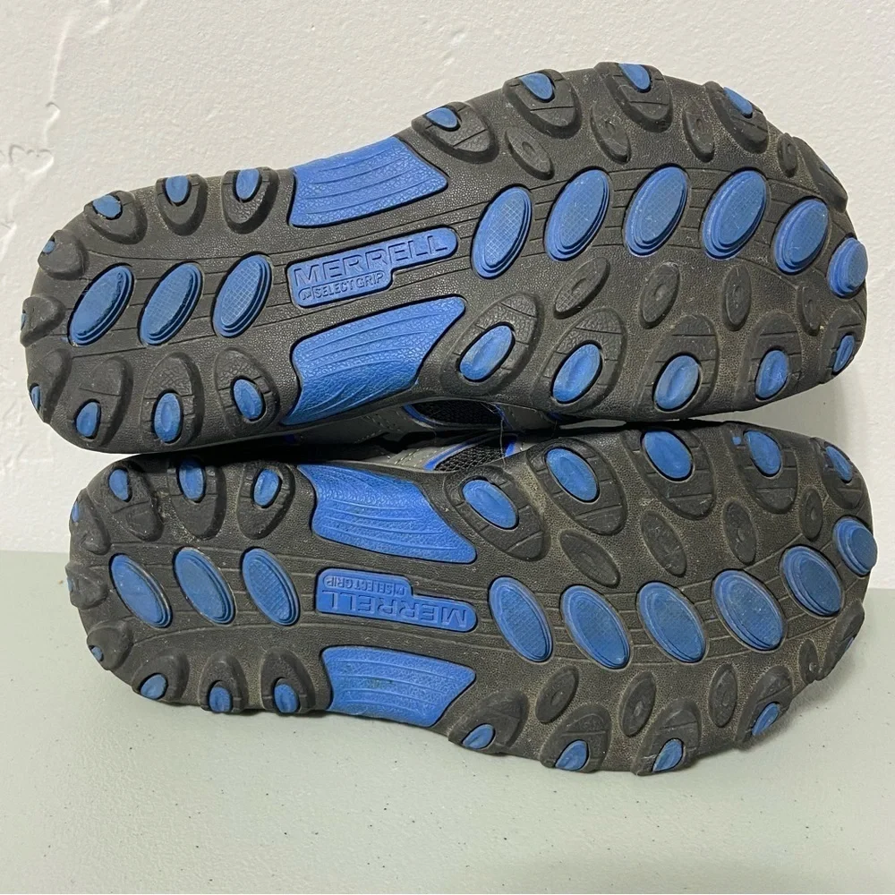 Merrell Boys H20 Hiker Hiking Sandal 4M Gray Blue Leather Upr Hook Loop Closure
